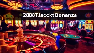 288T Jackpot thrilling roulette table action with casino chips and players.